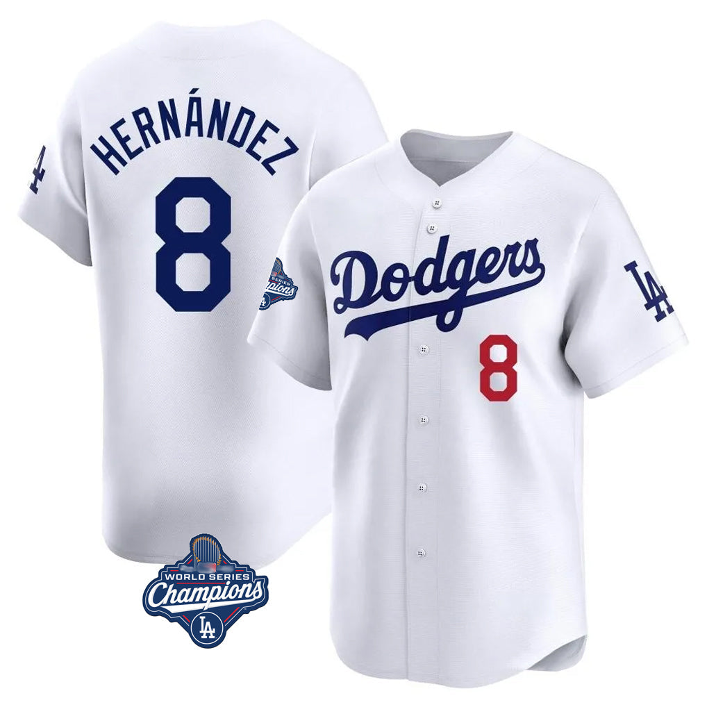 Johmsee LA.Dodgers #8 Enrique Hern¡§¡éndez Player White World Series Meet Limited Home Stitched Jerseys