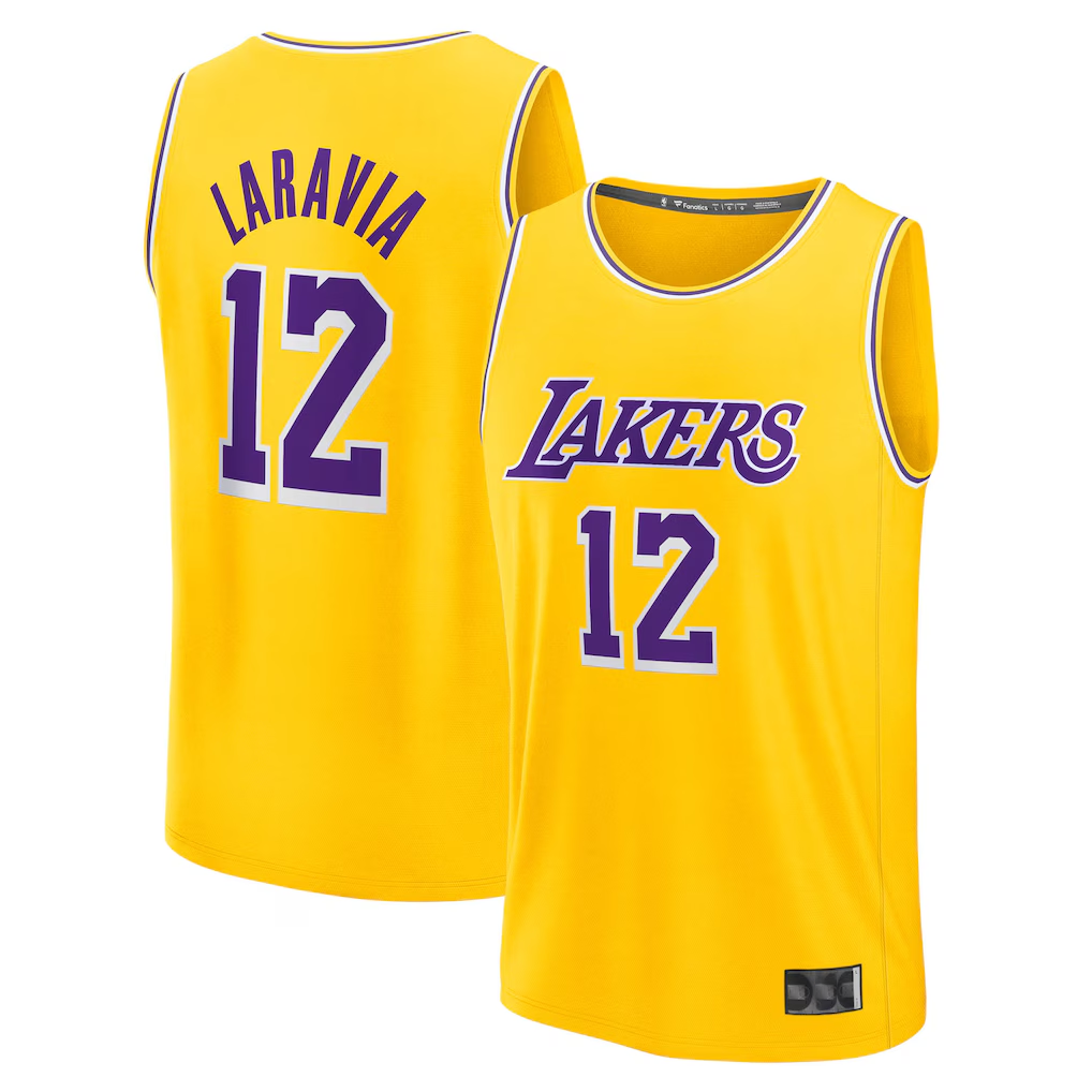 Johmsee LA.Lakers #12 Jake LaRavia Gold Fast Break Replica Stitched Jerseys - Icon Edition