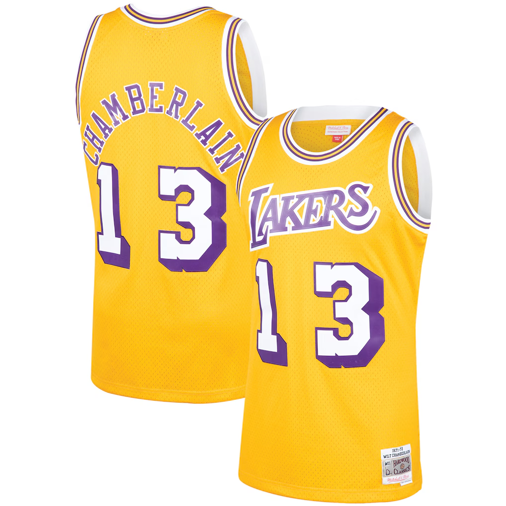 Johmsee LA.Lakers #13 Wilt Chamberlain Mitchell & Ness Gold 1971-1972 Hardwood Classics Swingman Stitched Jerseys