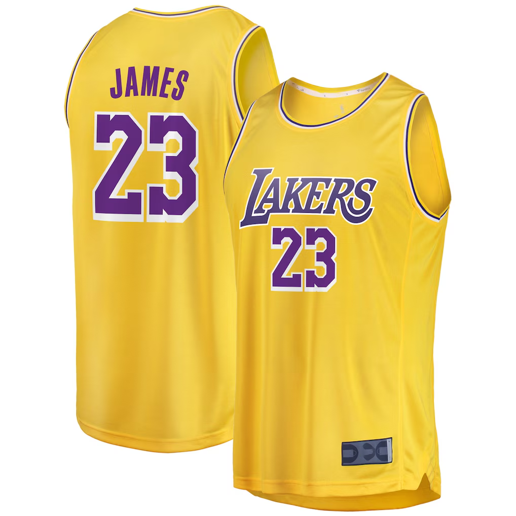 Johmsee LA.Lakers #23 LeBron James Gold Big & Tall Fast Break Player Stitched Jerseys - Icon Edition