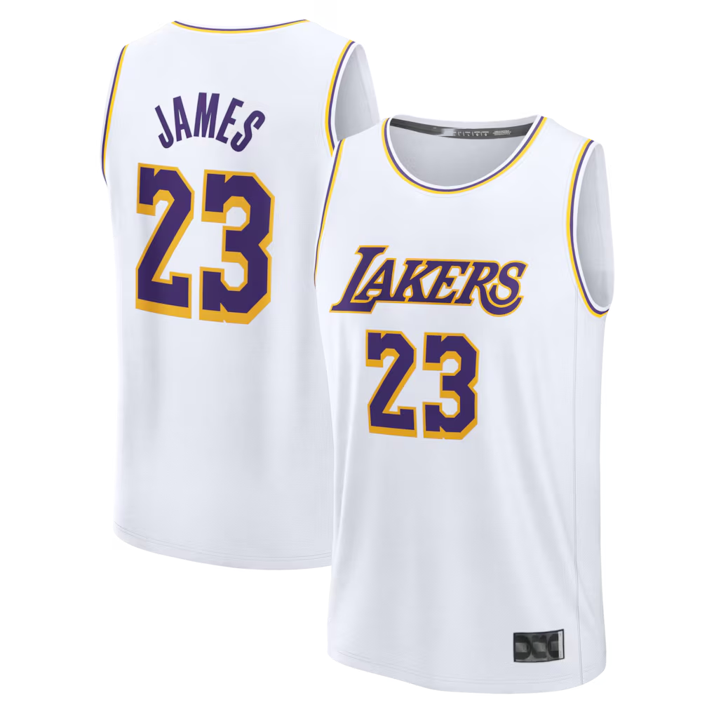 Johmsee LA.Lakers #23 LeBron James White Fast Break Replica Player Stitched Jerseys - Association Edition