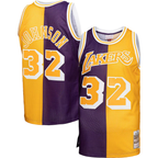Johmsee LA.Lakers #32 Magic Johnson Mitchell & Ness PurpleGold Big & Tall Hardwood Classics 198485 Split Swingman Jerseys