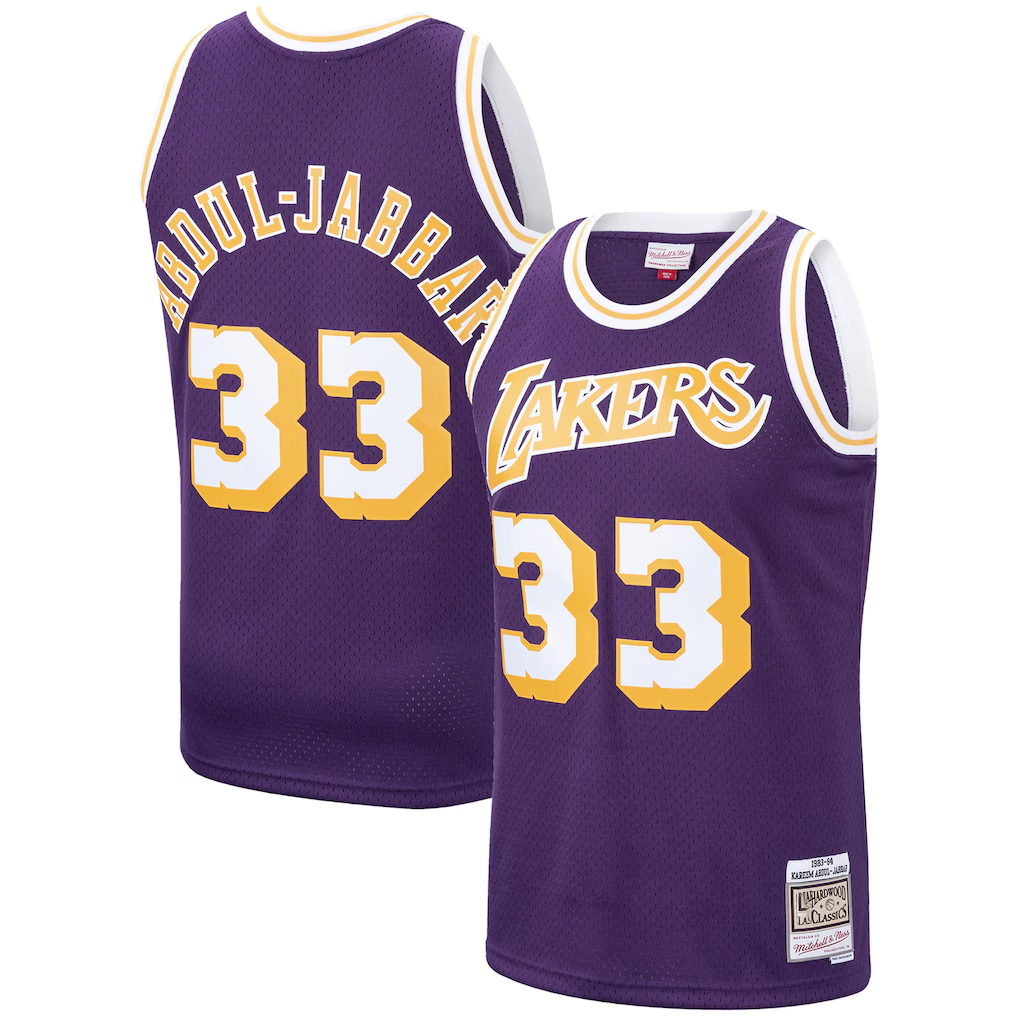 Johmsee LA.Lakers #33 Kareem Abdul-Jabbar Mitchell & Ness Purple Hardwood Classics Swingman Jerseys