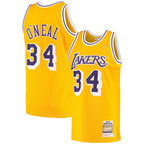 Johmsee LA.Lakers #34 Shaquille O'Neal Mitchell & Ness Gold 1996-1997 Hardwood Classics Authentic Jerseys