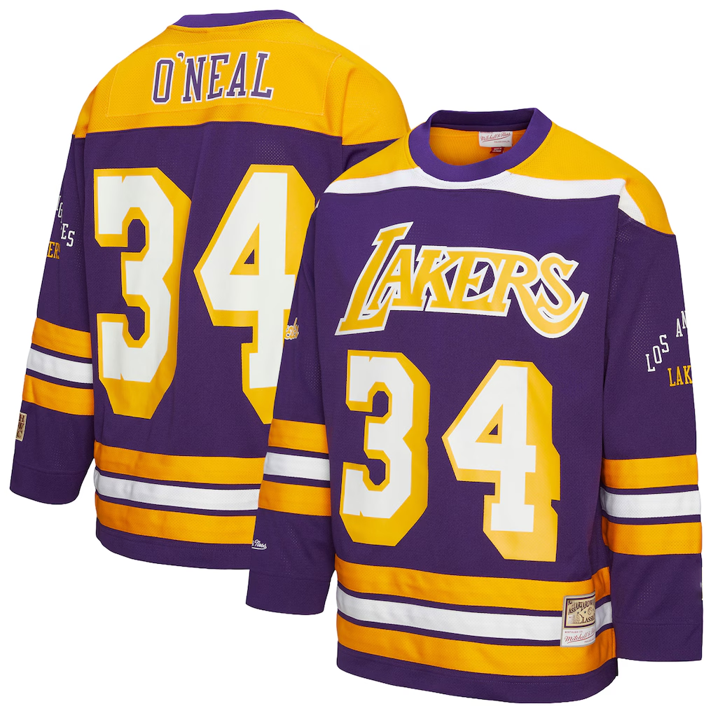 Johmsee LA.Lakers #34 Shaquille O'Neal Mitchell & Ness Purple Maxxed Out Fashion Hockey Stitched Jerseys