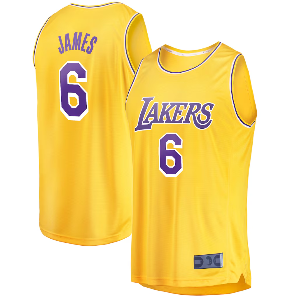 Johmsee LA.Lakers #6 LeBron James Gold 2021-2022 Fast Break Replica Stitched Jerseys - Icon Edition