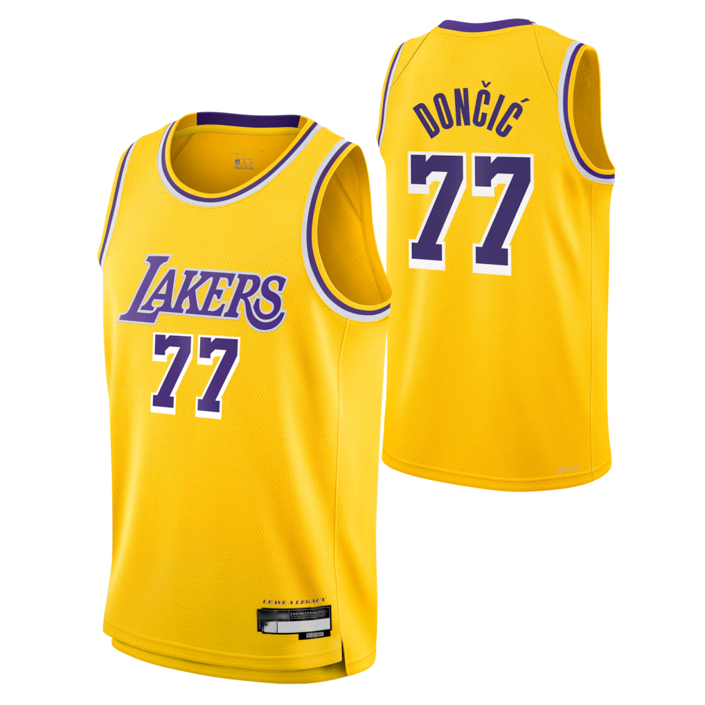 Johmsee LA.Lakers #77 Luka Don?i? Gold Swingman Stitched Jerseys - Icon Edition