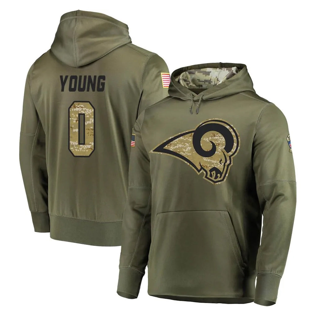 Johmsee LA.Rams #0 Byron Young Player Olive Salute to Service Pullover Hoodies Home Game Stitched Jerseys
