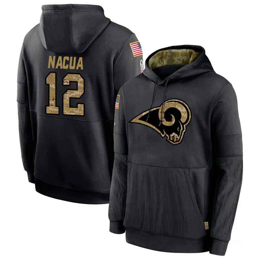 Johmsee LA.Rams #12 Puka Nacua Player Salute to Service Black Hoodies Stitched Jerseys