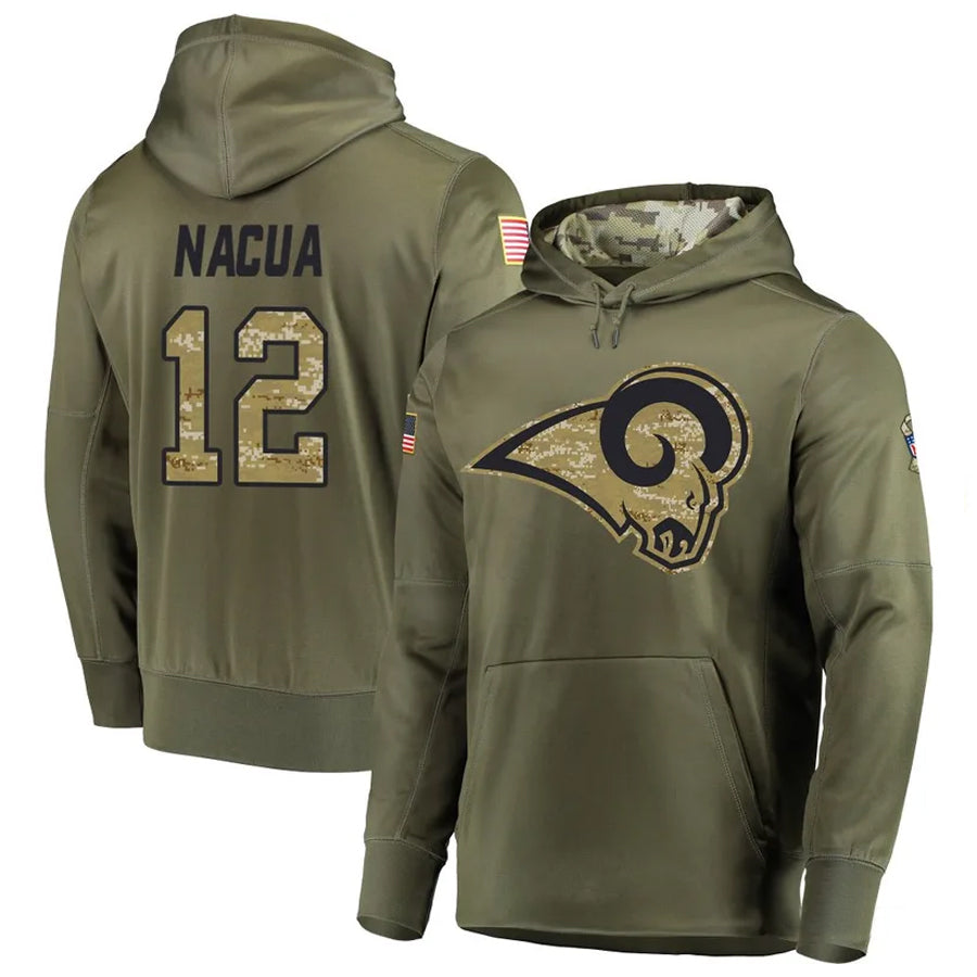 Johmsee LA.Rams #12 Puka Nacua Player Salute to Service Olive Hoodies Stitched Jerseys