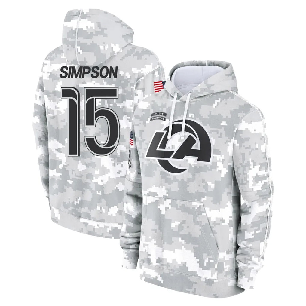 Johmsee LA.Rams #15 Ty Simpson Player Arctic Camo Salute to Service Hoodies Limited Game Stitched Jerseys