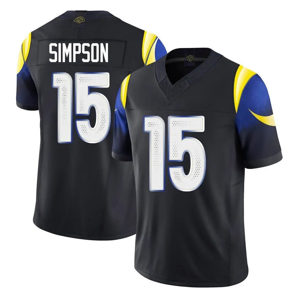 Johmsee LA.Rams #15 Ty Simpson Player Black Midnight Rivalries Collection Limited Home Game Stitched Jerseys