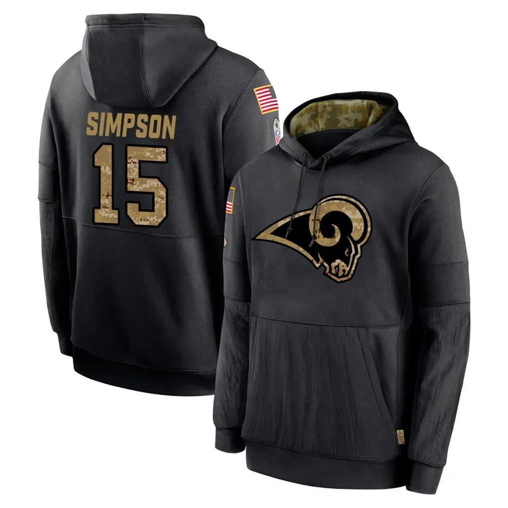 Johmsee LA.Rams #15 Ty Simpson Player Black Salute to Service Hoodies Limited Game Stitched Jerseys