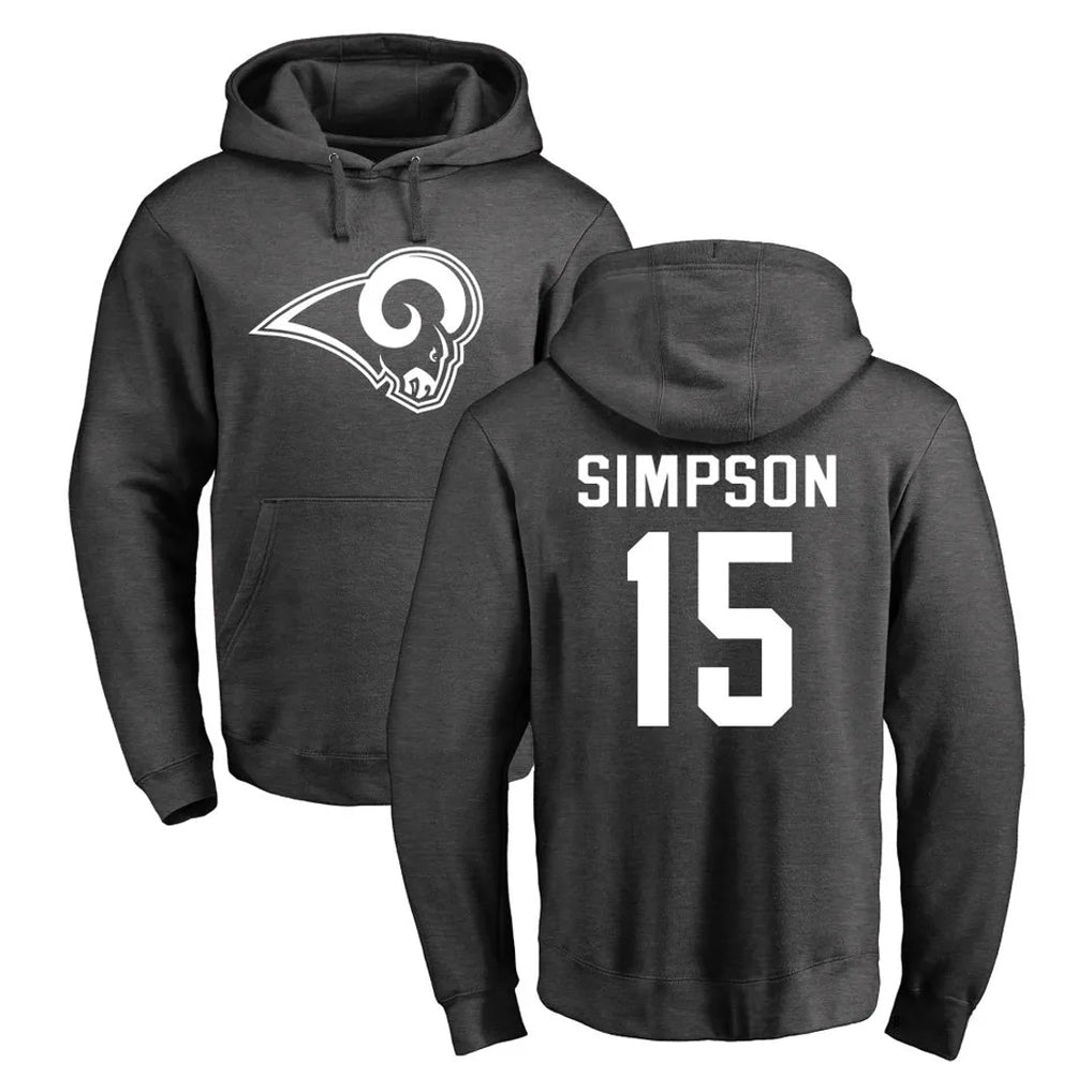Johmsee LA.Rams #15 Ty Simpson Player Gray Pullover Hoodie Limited Game Stitched Jerseys