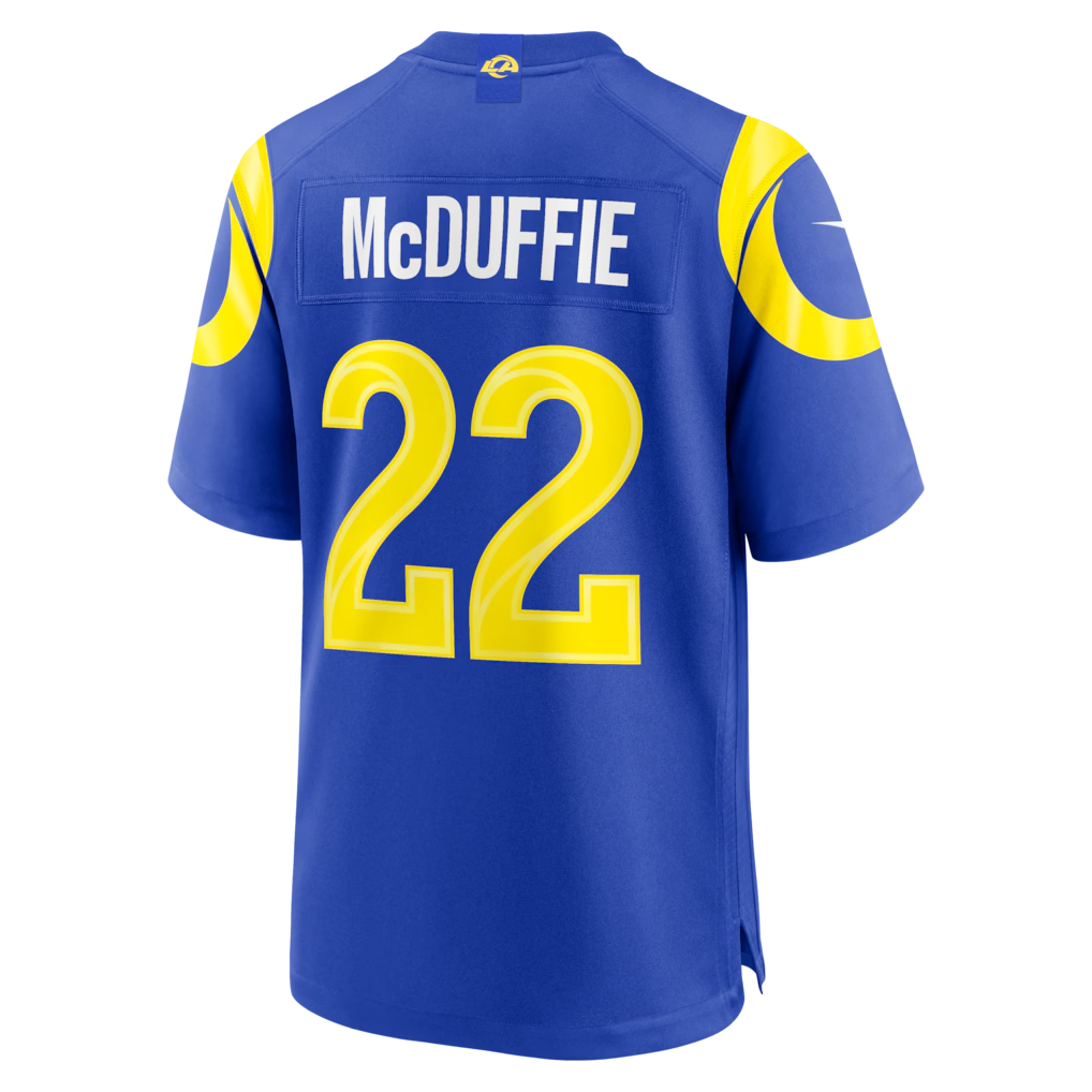 Johmsee LA.Rams #22 Trent McDuffie Royal Team Game Player Stitched Jerseys