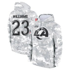 Johmsee LA.Rams #23 Kyren Williams Player Arctic Camo Salute to Service Hoodies Limited Game Stitched Jerseys
