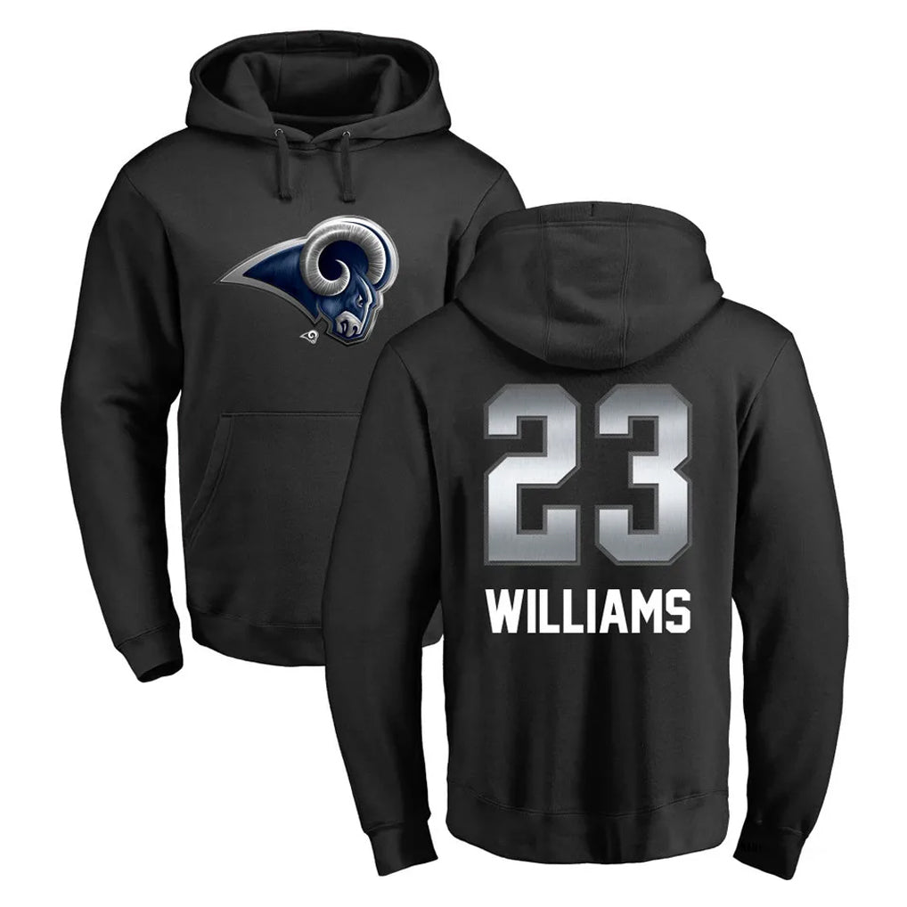 Johmsee LA.Rams #23 Kyren Williams Player Black Pullover Hoodie Limited Game Stitched Jerseys
