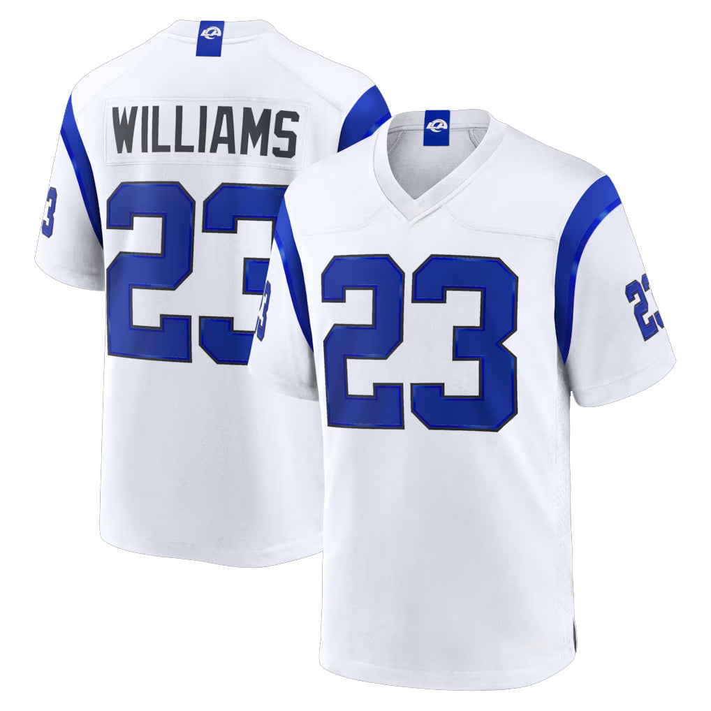 Johmsee LA.Rams #23 Kyren Williams Player Fearsome White Home Game Stitched Jerseys