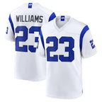 Johmsee LA.Rams #23 Kyren Williams Player Fearsome White Home Game Stitched Jerseys
