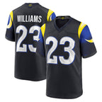 Johmsee LA.Rams #23 Kyren Williams Player Midnight Blue Rivalries Collection Game Stitched Jersey