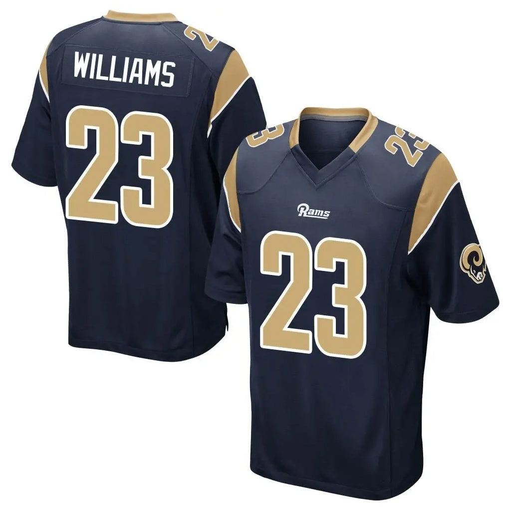 Johmsee LA.Rams #23 Kyren Williams Player Navy Home Game Stitched Jerseys