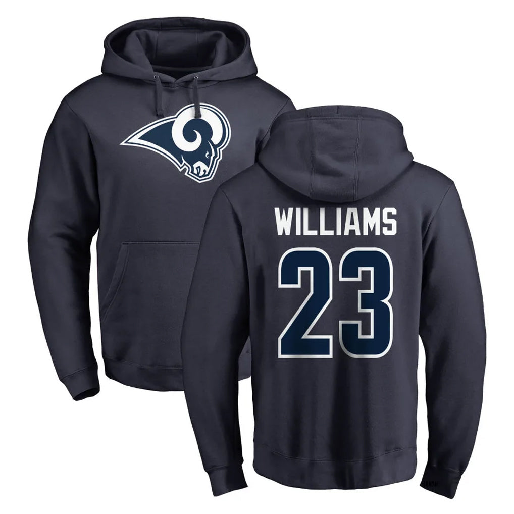 Johmsee LA.Rams #23 Kyren Williams Player Navy Pullover Hoodie Limited Game Stitched Jerseys