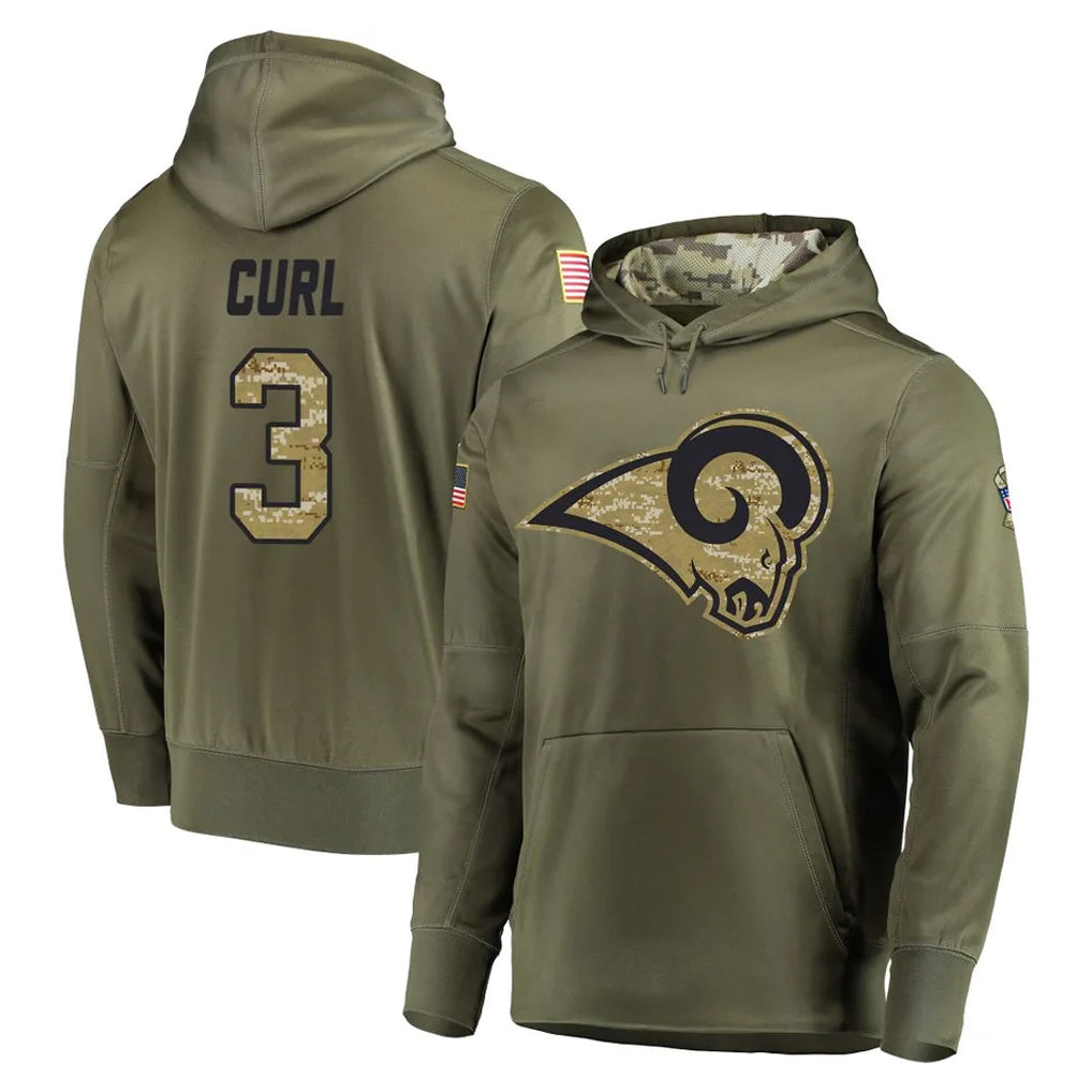 Johmsee LA.Rams #3 Kam Curl Player Olive Salute to Service Pullover Hoodies Home Game Stitched Jerseys