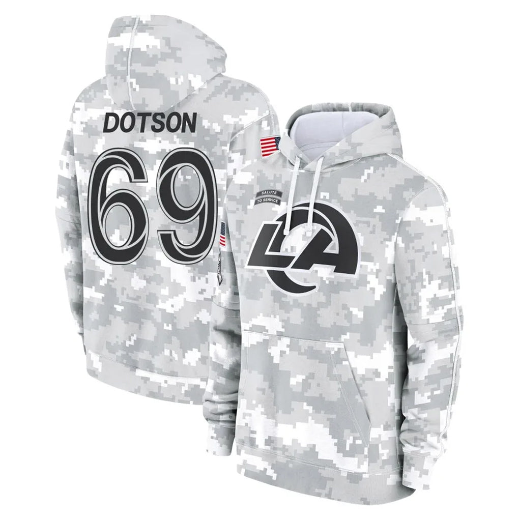 Johmsee LA.Rams #69 Kevin Dotson Player Arctic Camo Salute to Service Hoodies Limited Game Stitched Jerseys