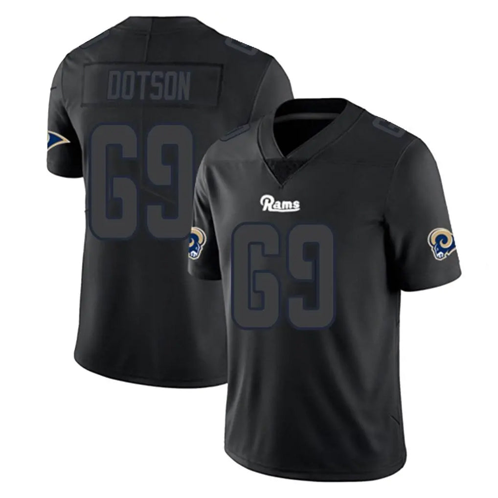 Johmsee LA.Rams #69 Kevin Dotson Player Black Impact Limited Home Game Stitched Jerseys