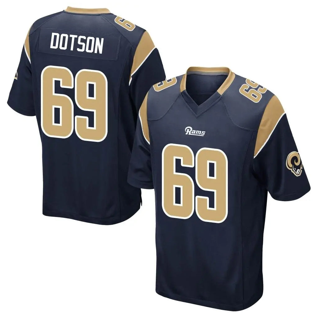 Johmsee LA.Rams #69 Kevin Dotson Player Navy Home Game Stitched Jerseys