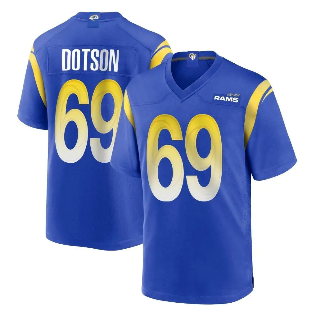 Johmsee LA.Rams #69 Kevin Dotson Player Royal Home Game Stitched Jerseys
