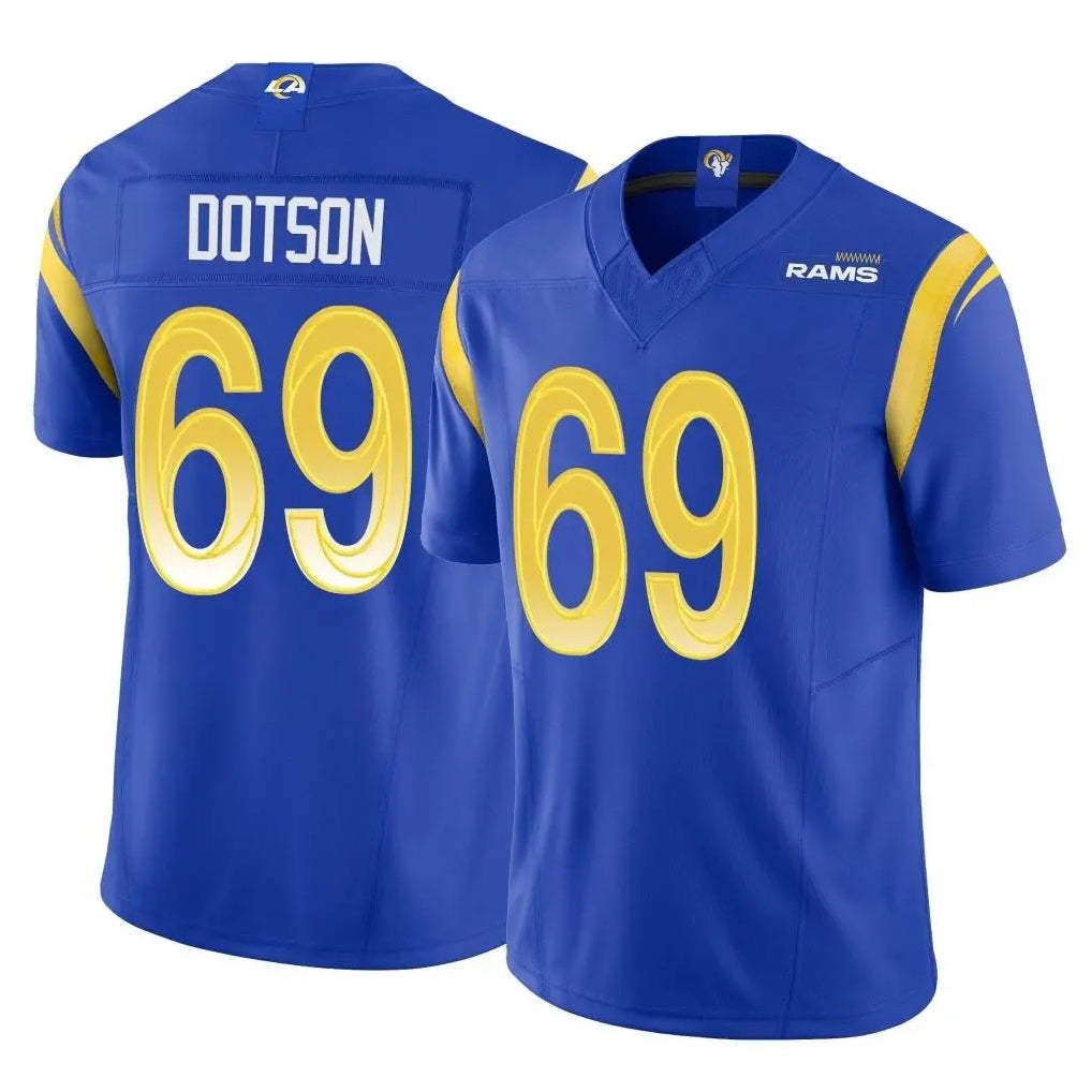 Johmsee LA.Rams #69 Kevin Dotson Player Royal Limited Vapor F.U.S.E. Home Game Stitched Jerseys