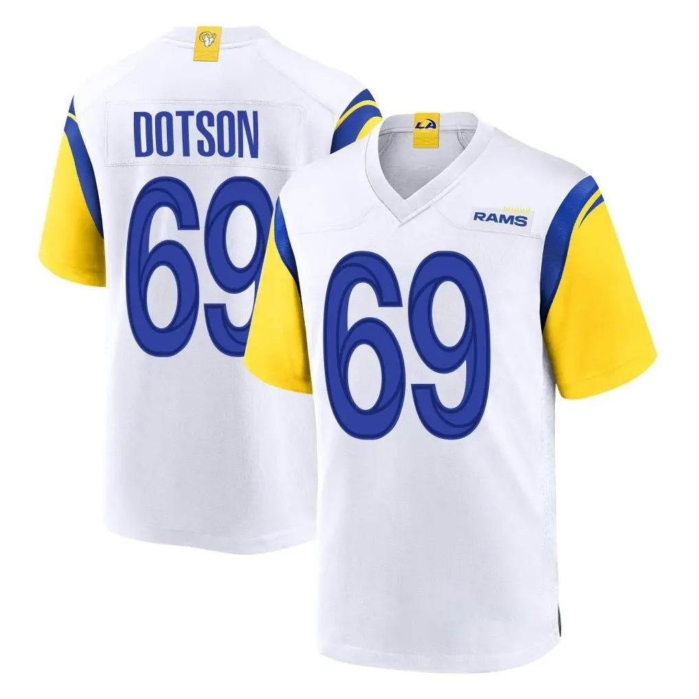 Johmsee LA.Rams #69 Kevin Dotson Player White Home Game Stitched Jerseys