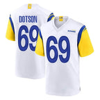 Johmsee LA.Rams #69 Kevin Dotson Player White Home Game Stitched Jerseys