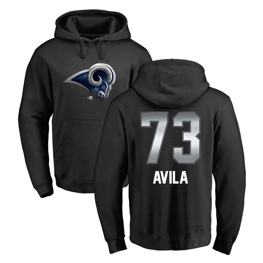 Johmsee LA.Rams #73 Steve Avila Player Black Pullover Hoodie Limited Game Stitched Jerseys