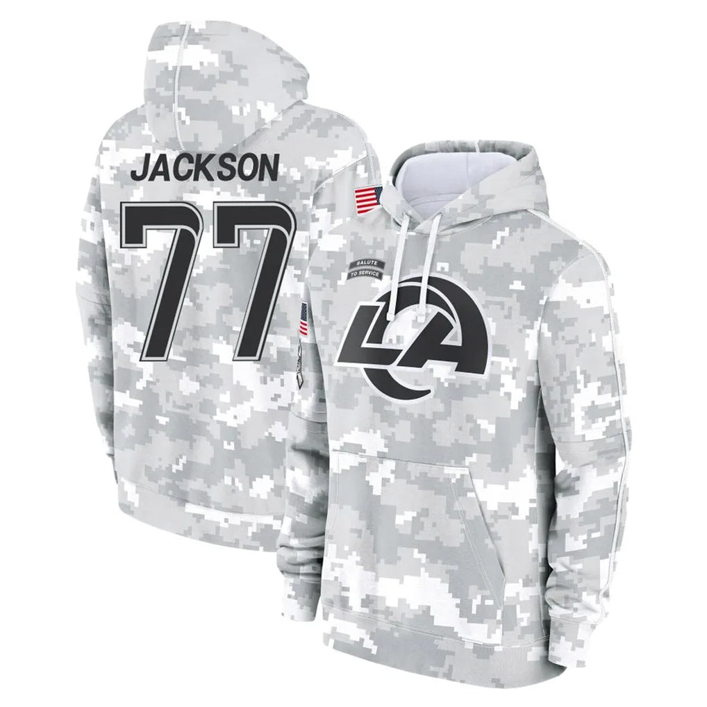Johmsee LA.Rams #77 Alaric Jackson Player Arctic Camo Salute to Service Hoodies Limited Game Stitched Jerseys
