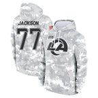 Johmsee LA.Rams #77 Alaric Jackson Player Arctic Camo Salute to Service Hoodies Limited Game Stitched Jerseys
