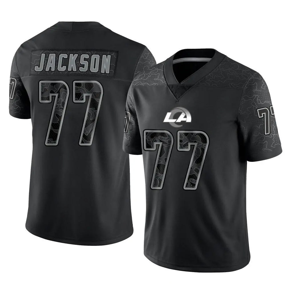 Johmsee LA.Rams #77 Alaric Jackson Player Black Limited Reflective Home Game Stitched Jerseys