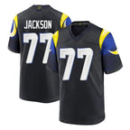 Johmsee LA.Rams #77 Alaric Jackson Player Black Midnight Rivalries Collection Home Game Stitched Jerseys