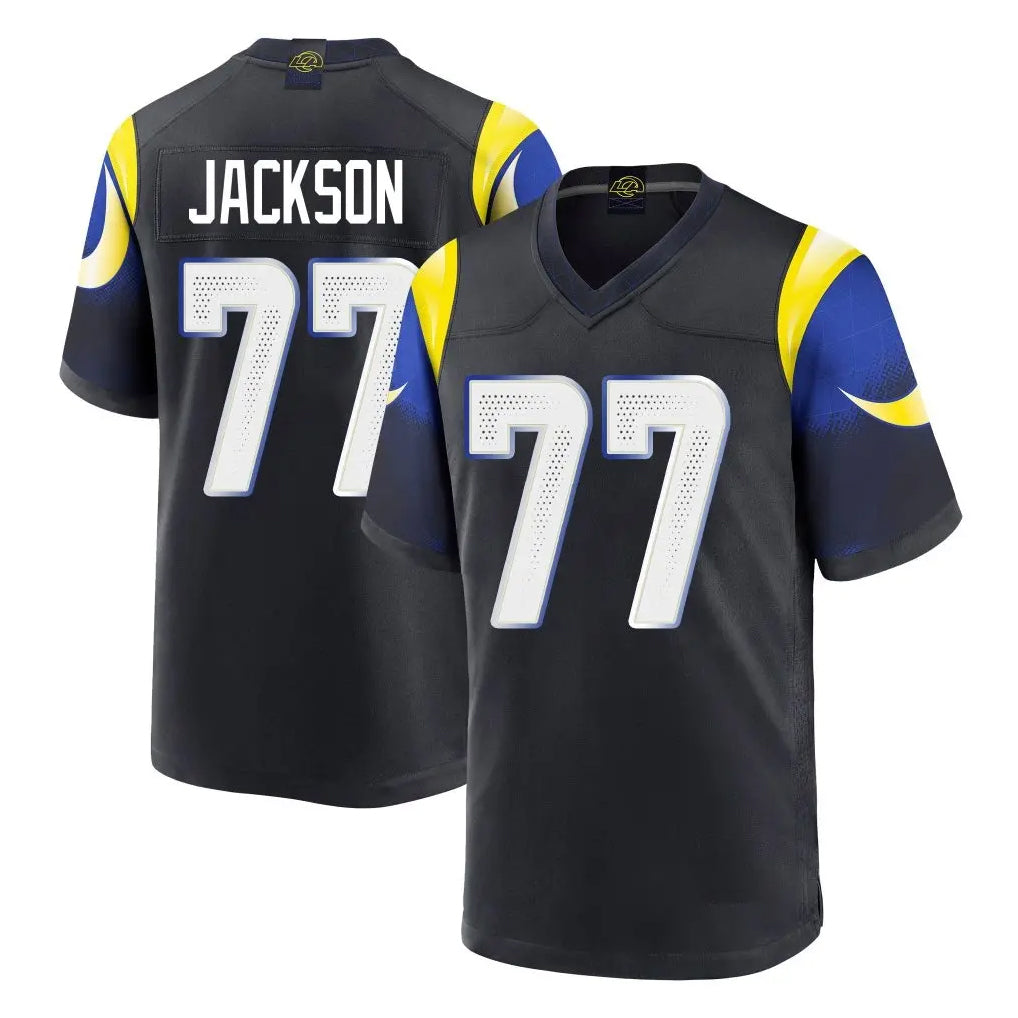 Johmsee LA.Rams #77 Alaric Jackson Player Black Midnight Rivalries Collection Home Game Stitched Jerseys