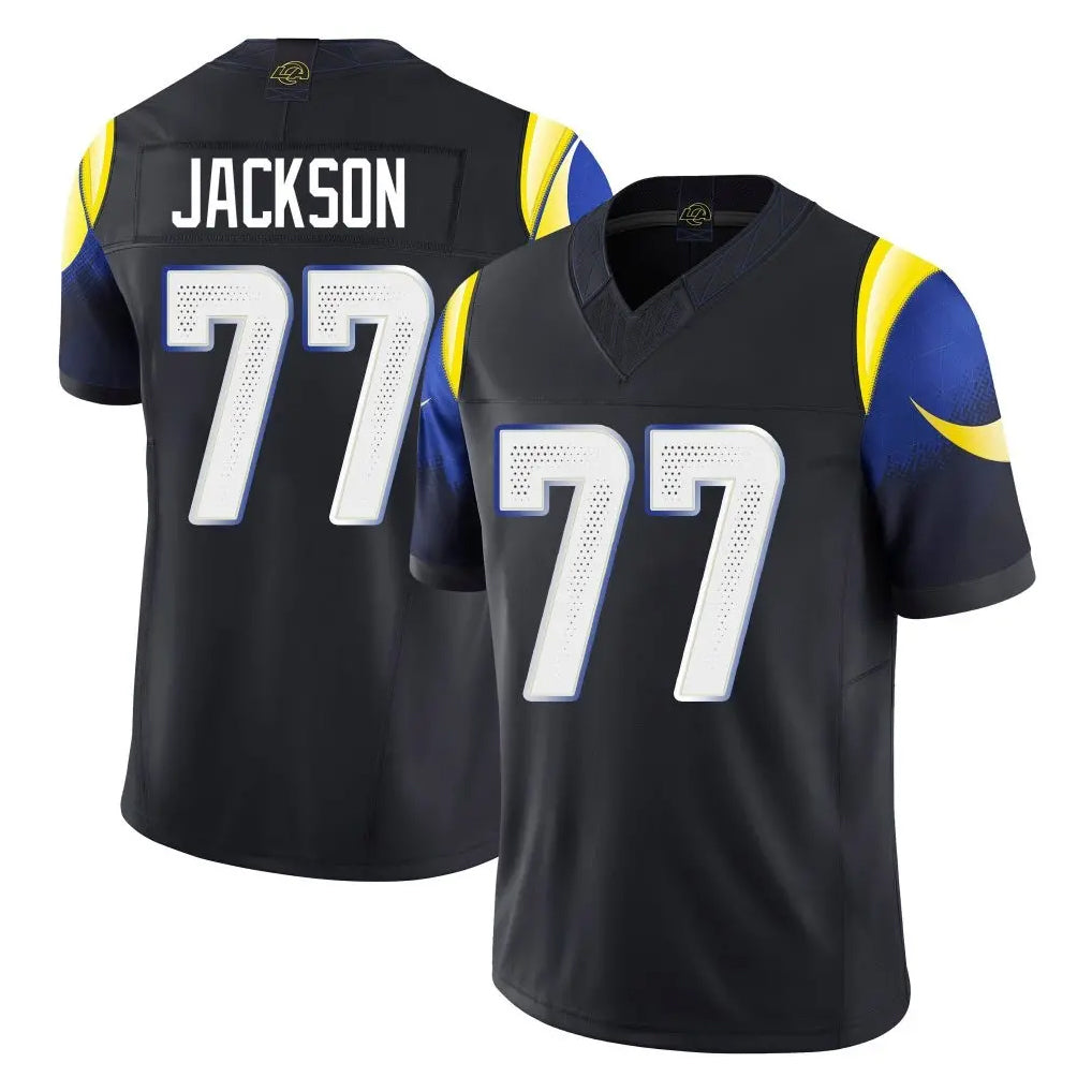 Johmsee LA.Rams #77 Alaric Jackson Player Black Midnight Rivalries Collection Limited Home Game Stitched Jerseys