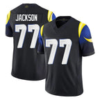 Johmsee LA.Rams #77 Alaric Jackson Player Black Midnight Rivalries Collection Limited Home Game Stitched Jerseys