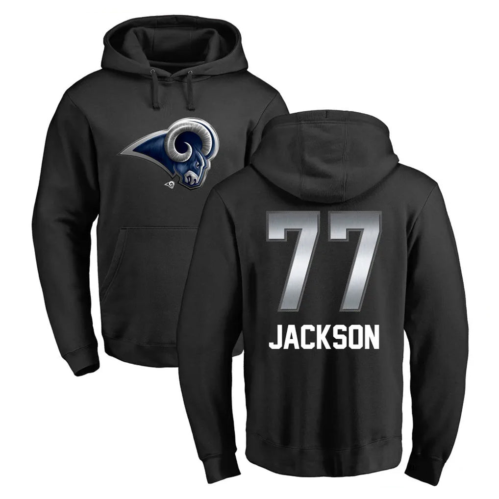 Johmsee LA.Rams #77 Alaric Jackson Player Black Pullover Hoodie Limited Game Stitched Jerseys