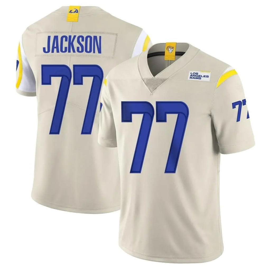 Johmsee LA.Rams #77 Alaric Jackson Player Bone Limited Vapor Home Game Stitched Jerseys