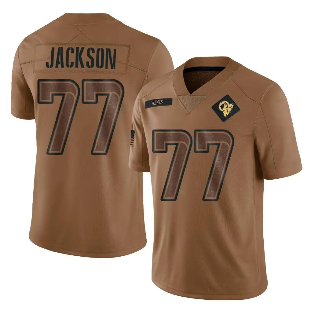 Johmsee LA.Rams #77 Alaric Jackson Player Brown Salute To Service Limited Stitched Jerseys