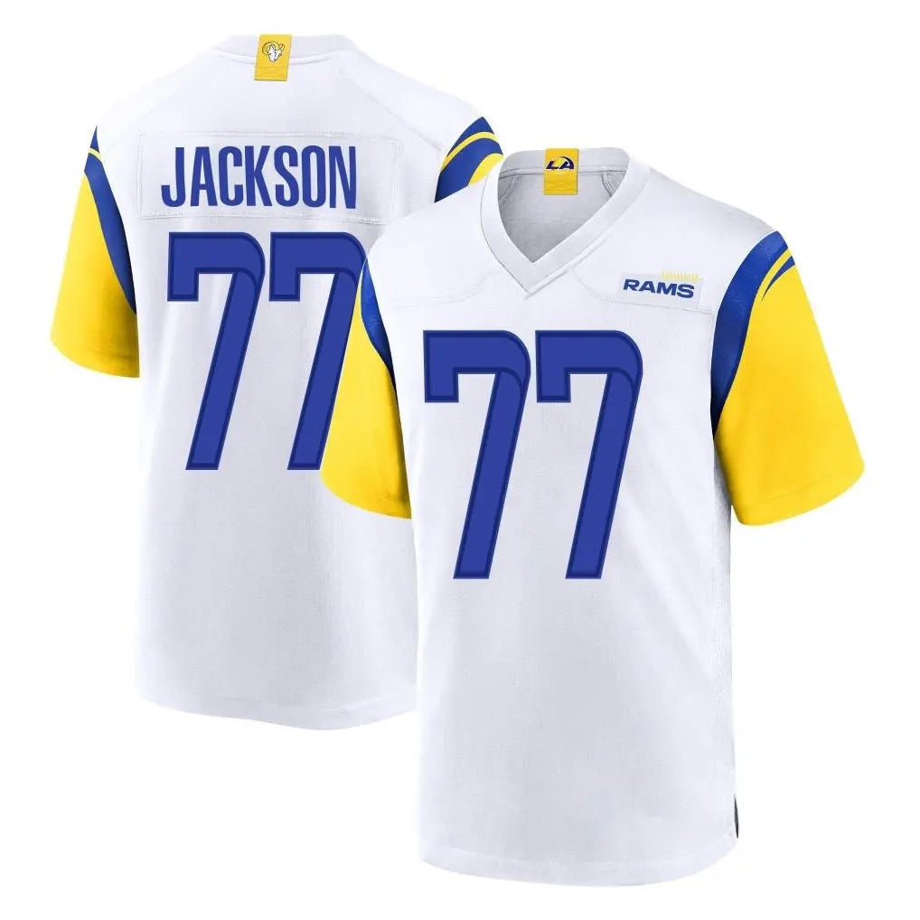 Johmsee LA.Rams #77 Alaric Jackson Player White Home Game Stitched Jerseys