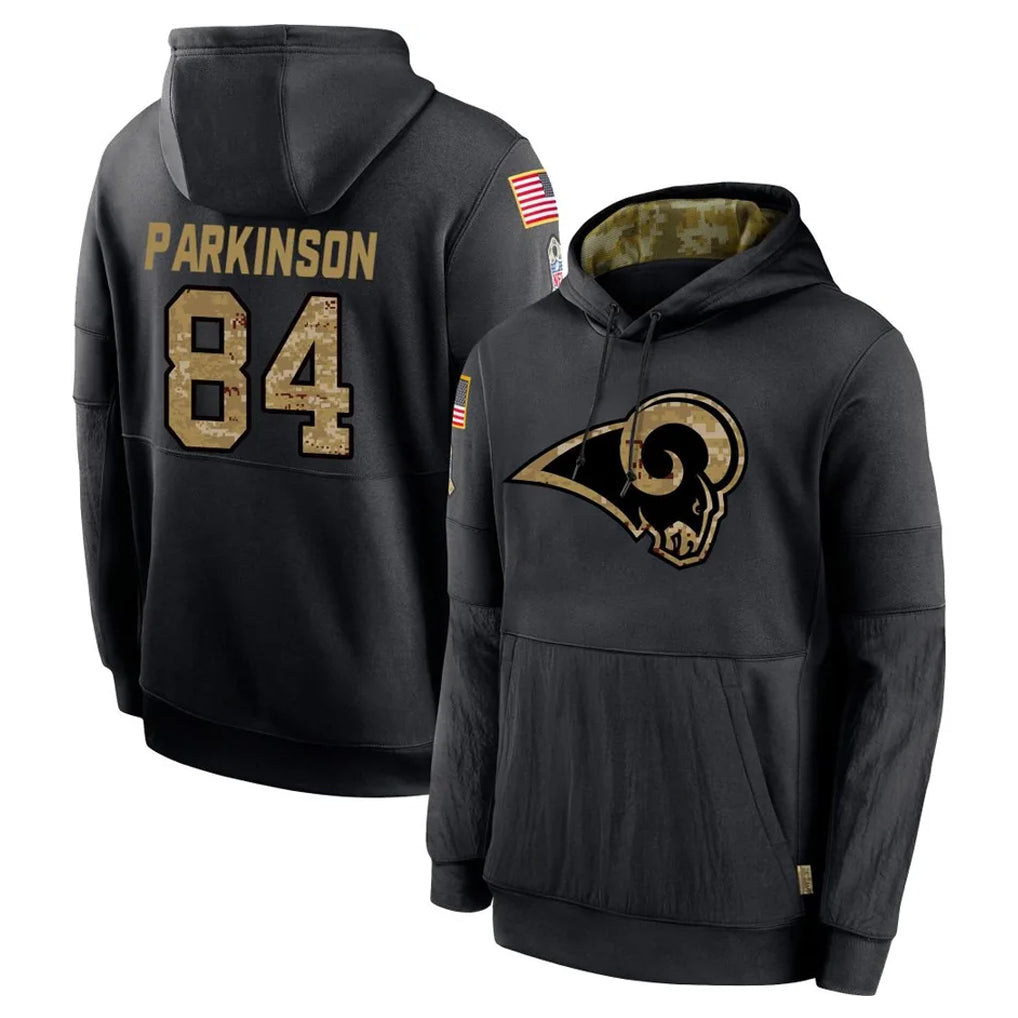 Johmsee LA.Rams #84 Colby Parkinson Player Black Salute to Service Hoodies Limited Game Stitched Jerseys