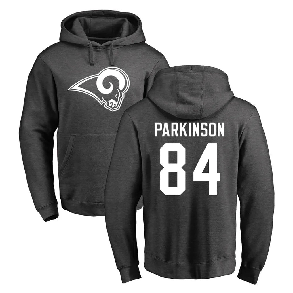 Johmsee LA.Rams #84 Colby Parkinson Player Gray Pullover Hoodie Limited Game Stitched Jerseys