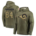 Johmsee LA.Rams #84 Colby Parkinson Player Olive Salute to Service Pullover Hoodies Home Game Stitched Jerseys