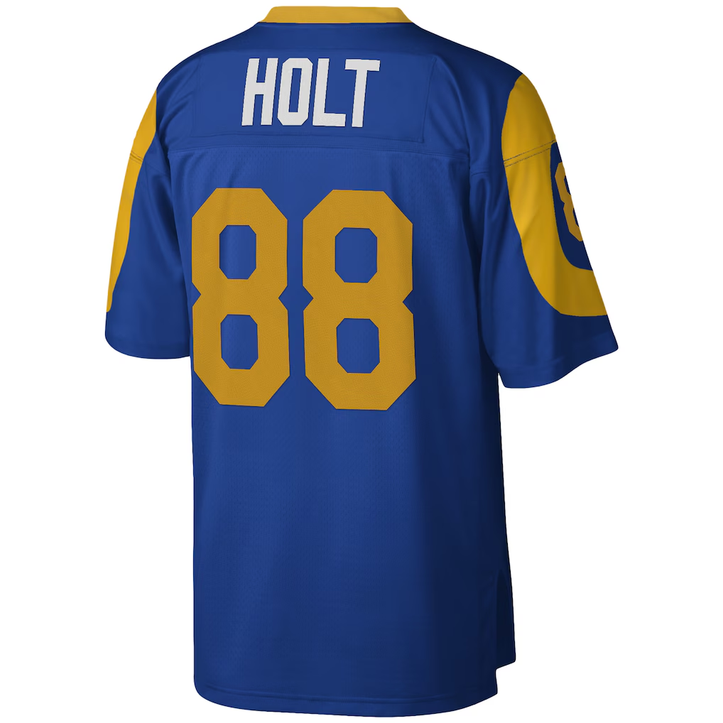 Johmsee LA.Rams #88 Torry Holt Mitchell & Ness Royal Legacy Replica Stitched Puhic Jersey